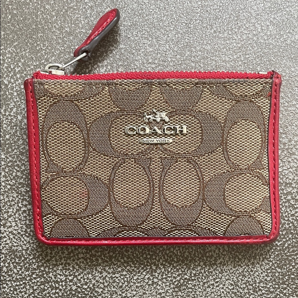 Coach red & tan card holder